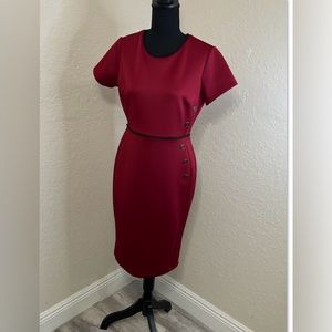 Enfocus Studio Women’s  Dress Burgundy Short Sleeves High Waist size M